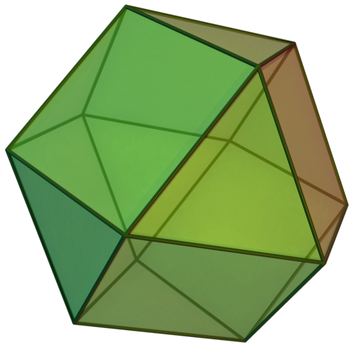 Cuboctahedron showing 12 nearest neighbors in an FCC lattice